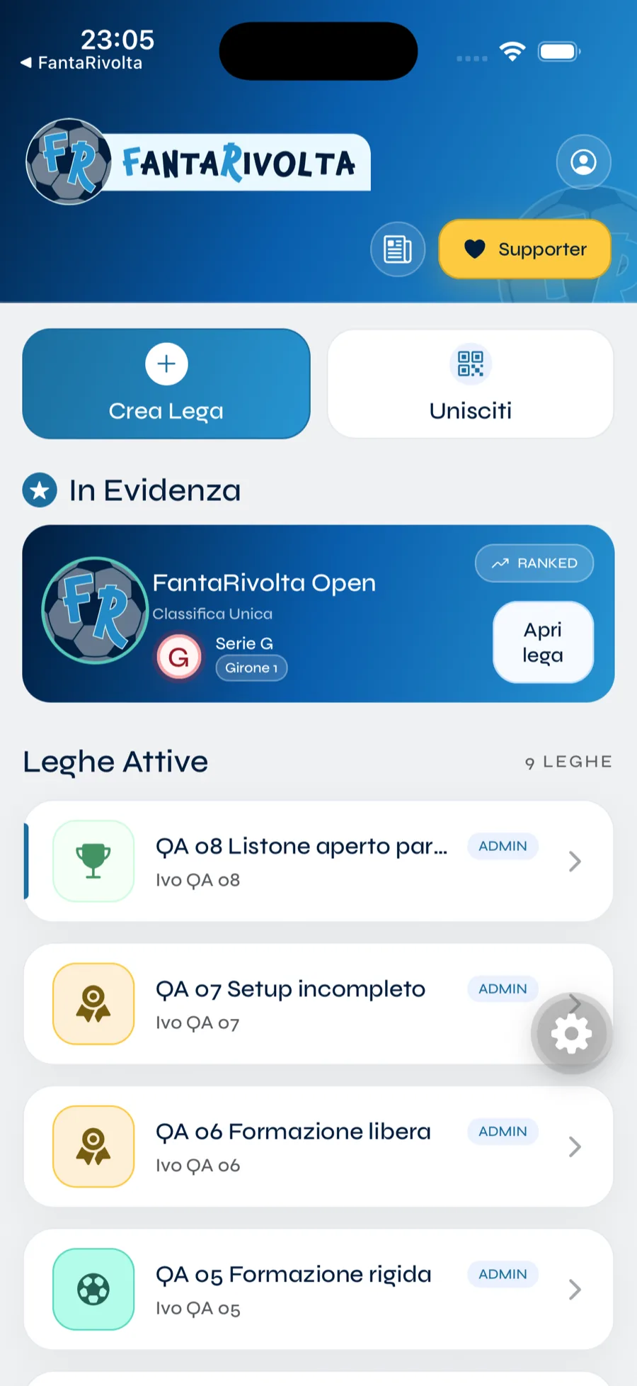 Elenco delle tue leghe nell'app FantaRivolta